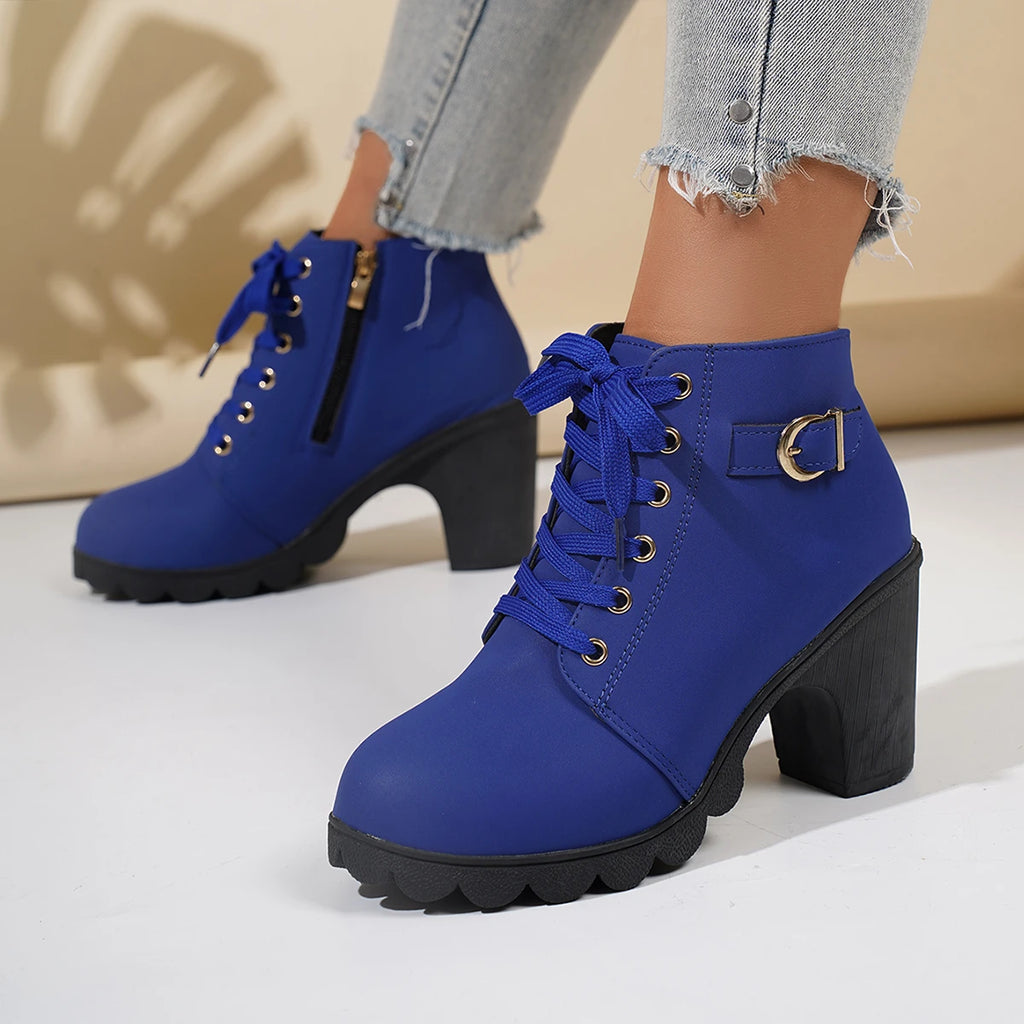 2025 New Women Ankle Boots High Quality Lace-up Boots Ladies Comfortable High Heels Shoes for Women Spring Winter Women Pumps Zpaxo
