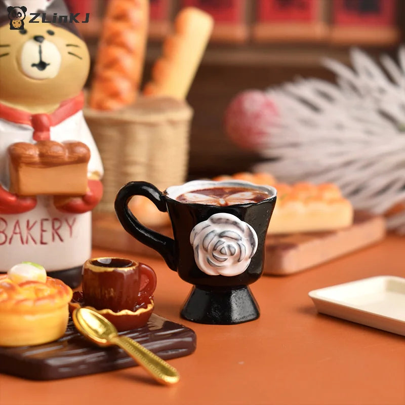 ▶3pcs/set Miniature Dollhouse Rose Coffee Cup Drinks Kitchen Food For Doll Accessories Girl Toy Zpaxo