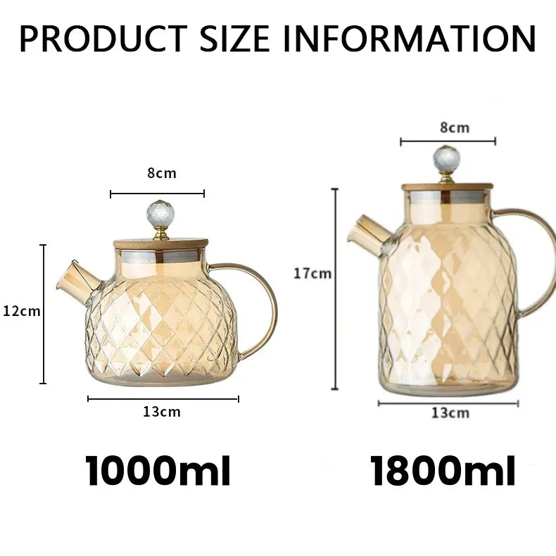 1/1.8L Glass Tea Kettle With Bamboo Lid And Removable Filter Spout Champagne Teapot For Loose Leaf Blooming Tea And Fruit Tea Zpaxo