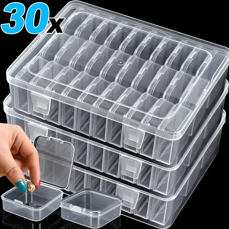 30/14x Clear Rhinestone Boxes Plastic Organizer 5D Nail Art Accessories Containers Art Craft Bead Seed Jewelry Tabletop Storage Zpaxo