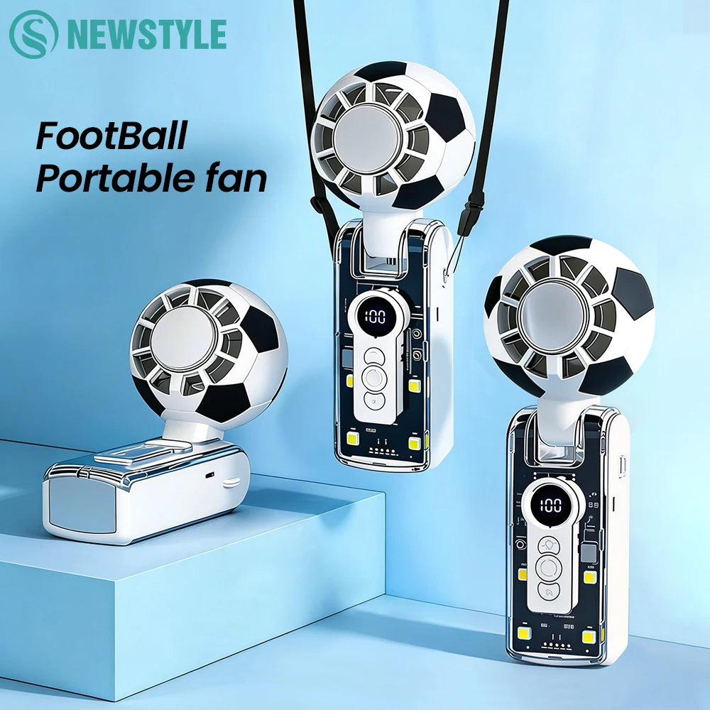 Football Mini Portable Cold Compress Fan Foldable Neck Strap High-speed Cooling Air Rechargeable Handheld Turbo Fan for Outdoors Zpaxo