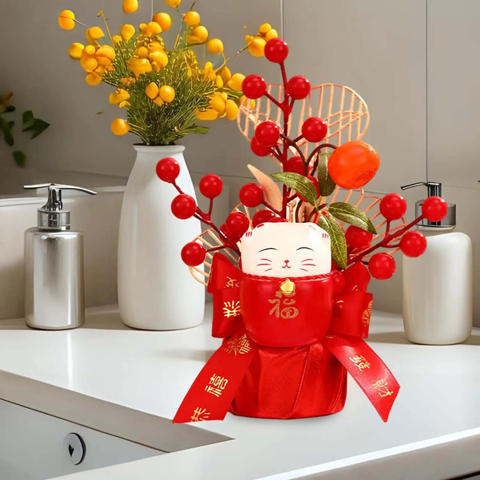 Chinese Lunar Year Decoration Gift Lucky Tree Artificial Potted for China Spring Festival Office Birthday Graduation Wedding Zpaxo Cat