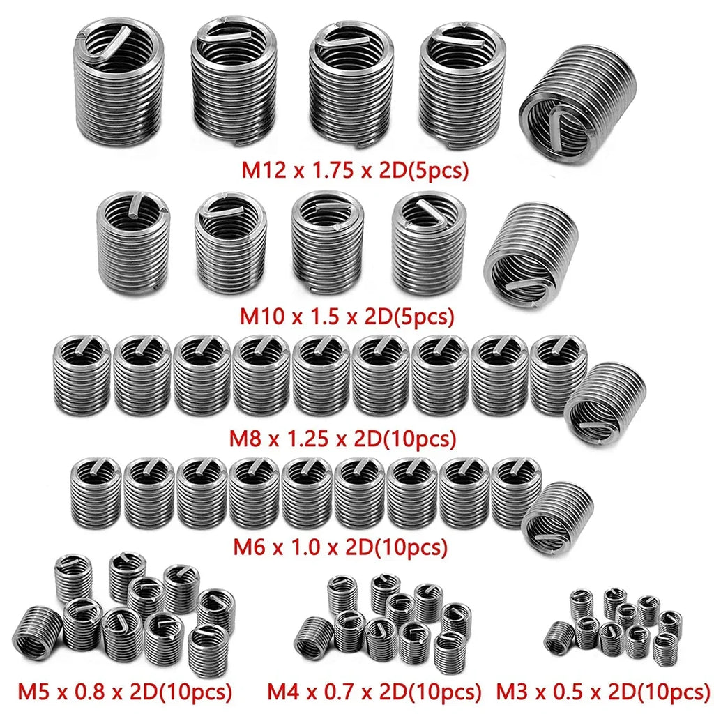 60Pcs Wire Thread Insert M3 M4 M5 M6 M8 M10 M12 Fastening Thread Insert Stainless Steel Spiral Wire Screw Sleeve Wear Repair Kit Zpaxo 60Pcs
