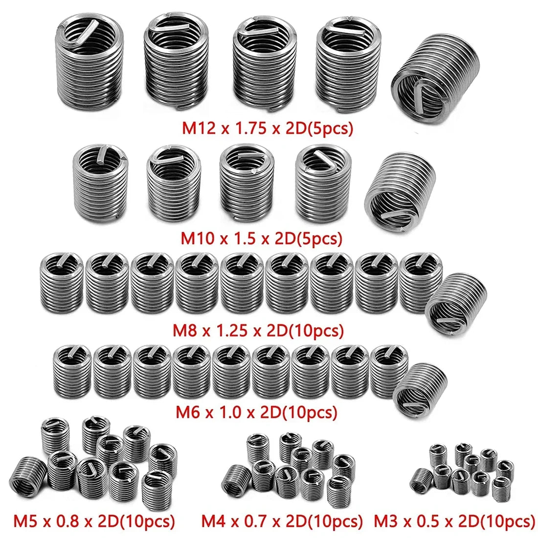 60Pcs Wire Thread Insert M3 M4 M5 M6 M8 M10 M12 Fastening Thread Insert Stainless Steel Spiral Wire Screw Sleeve Wear Repair Kit Zpaxo 60Pcs