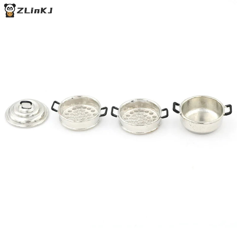 ▶1:12 Dollhouse Kitchen Decoration Toys Miniature Metal Cooking 3 Tier Steamer Toys Zpaxo