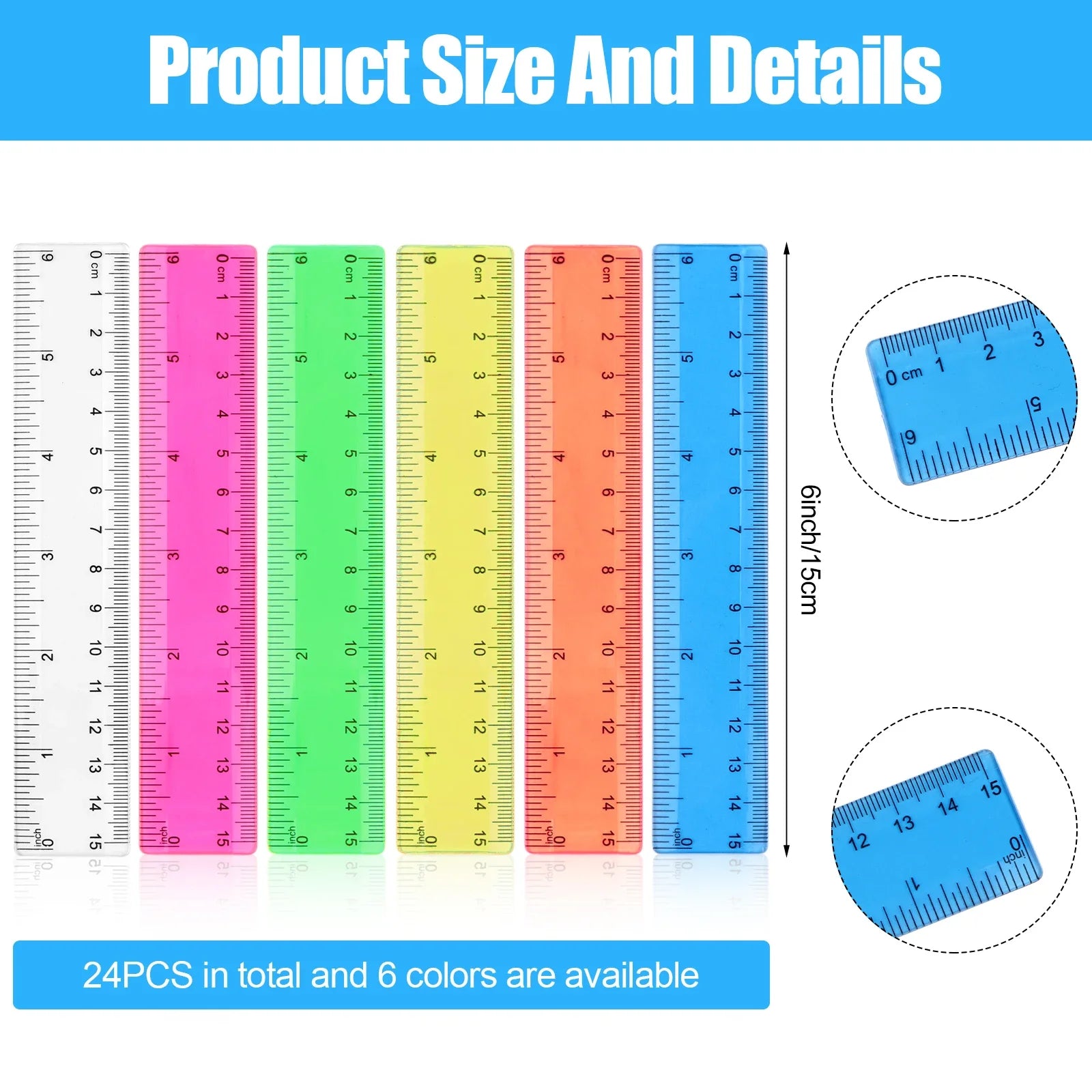24PCS Colorful Ruler Clear Plastic Rulers Clear Assorted Kids Measuring Straight Ruler With Inches Centimeters Millimeter Bulk B Zpaxo