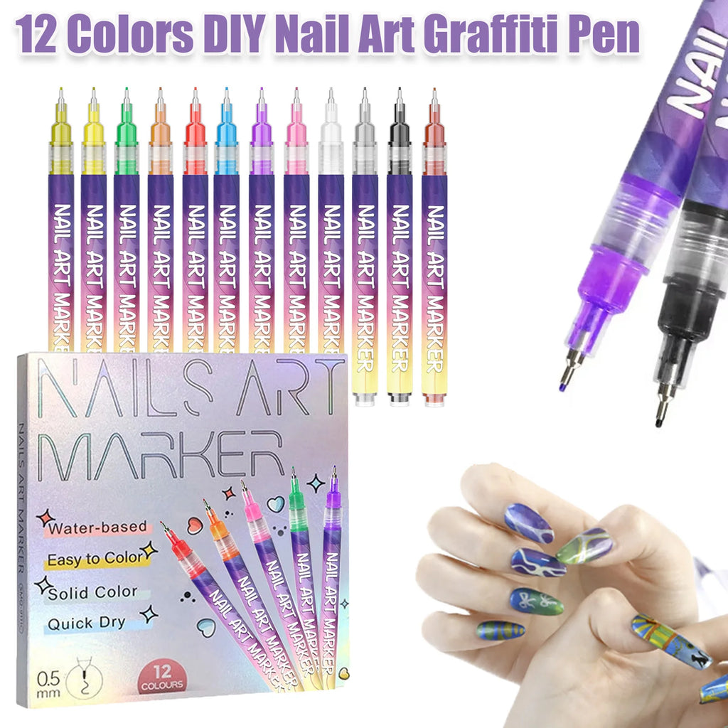 12-Piece Acrylic Nail Art Pen Set – 12 Color Fine Liner Kit Nail Art Pen Set Zpaxo