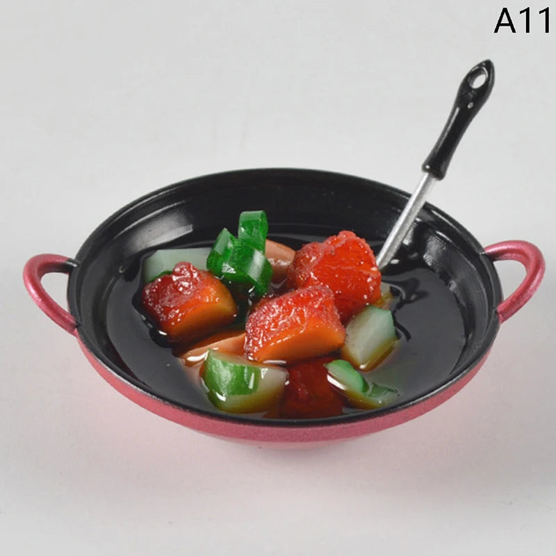 ▶1PCS Dollhouse Mini Metal Cooking Pot with Food Simulation Kitchen Utensils Model Doll House Decoration Miniature DIY Accessori Zpaxo A11