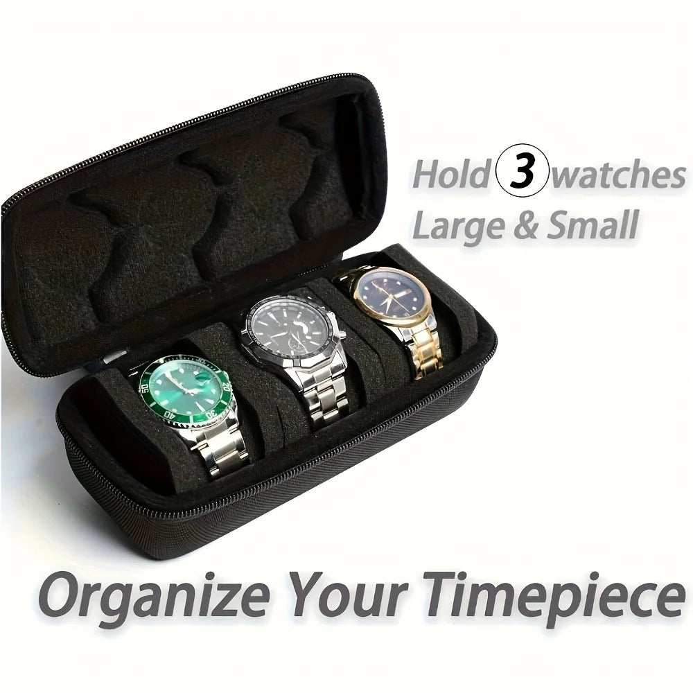 Hardshell Watch Case Travel 3 Slots Storage Organizer Box Soft Foam