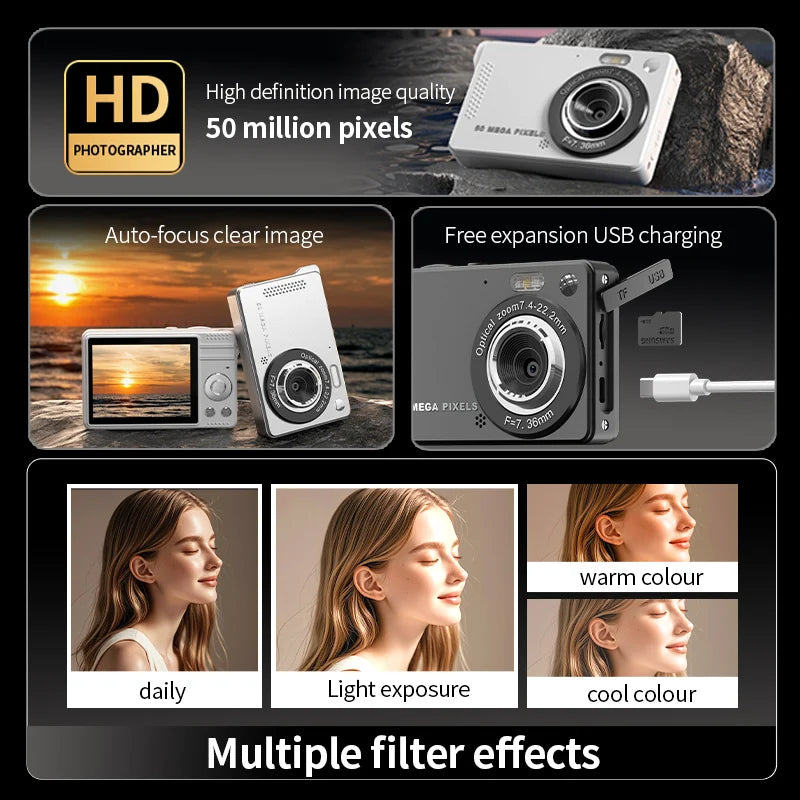 4K Digital Camera Autofocus Vlogging HD 50MP Student 2 8'' Large Zpaxo