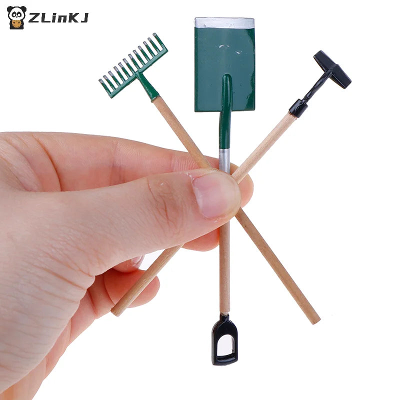 ▶3Pcs/set Metal Garden Spade Rake Tools For Dolls House Miniatures Accessories Zpaxo