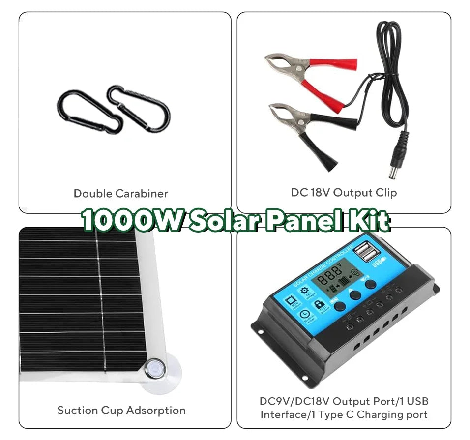 1000W Solar Panel 12V Cell 10A-100A Controller Plate Phone RV Car
