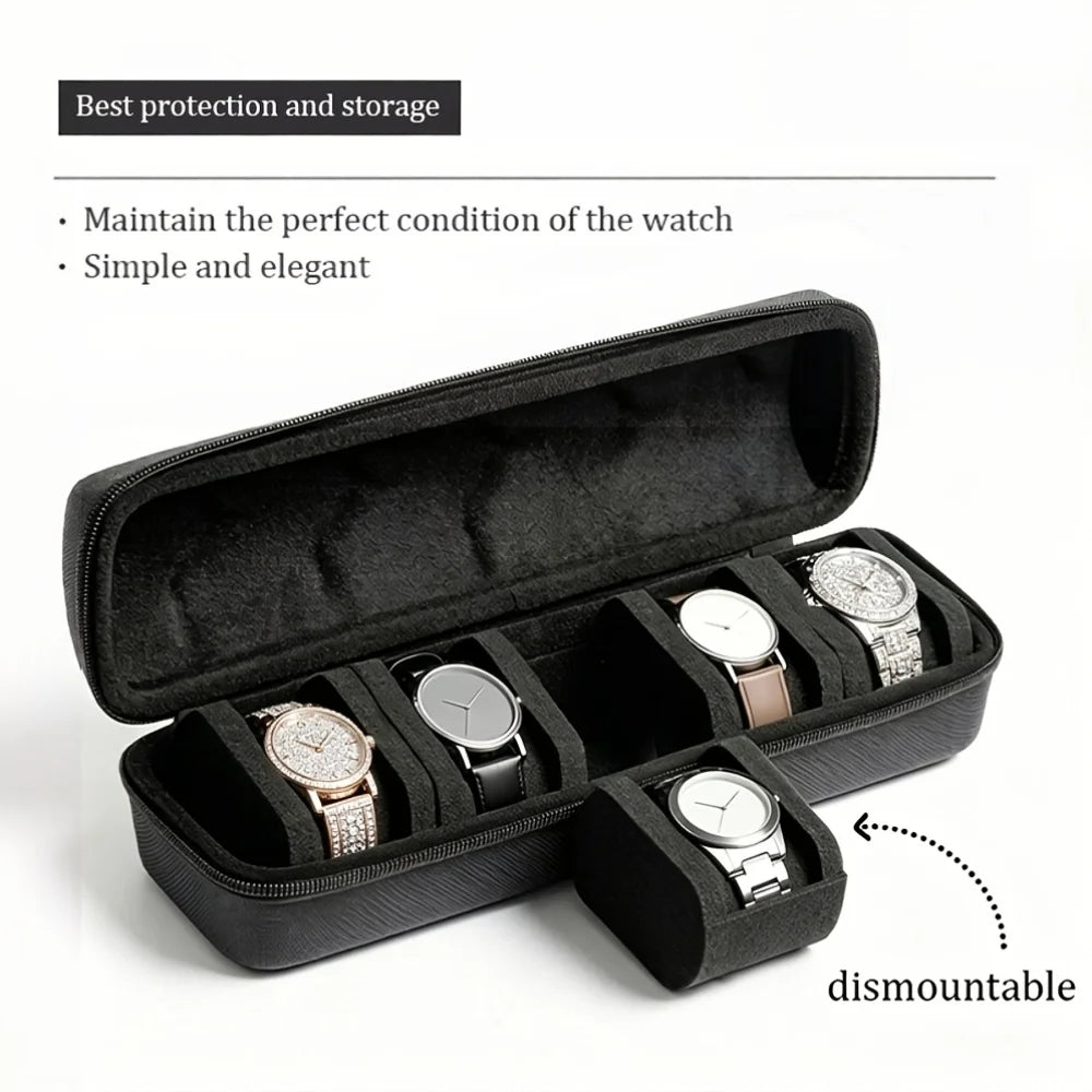5-Watch Travel Case Luxurious Velvet Lining Foam Insert Safely Stores