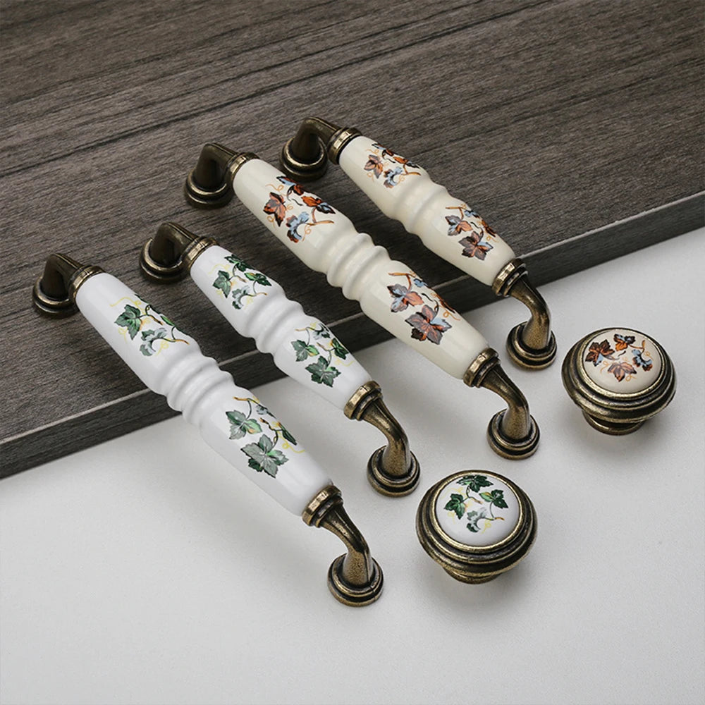 Vintage Ceramic Cabinet Handle Rural Drawer Handles Drawer Cabinet Pulls Zinc Alloy Kitchen Pull Knobs Zpaxo