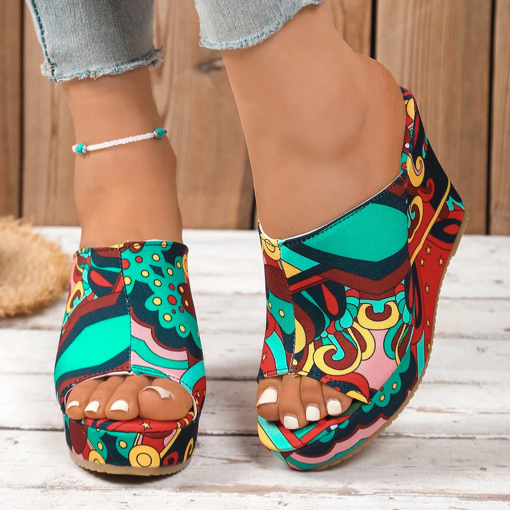 2025 New Shoes for Women Casual Women Wedge Sandals Retro Ethnic Printing Platform Sandals Ladies Comfortable Outdoor Shoes Zpaxo MULTI 37