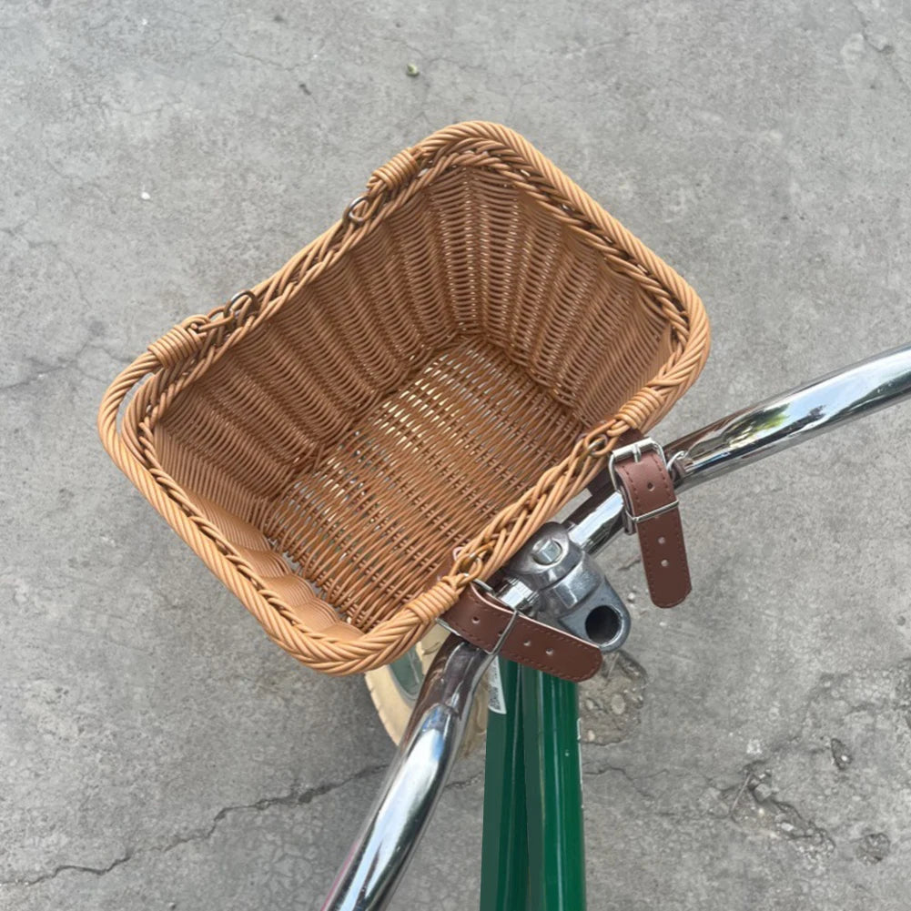 Bike Front Basket Handles Cute Square Bicycle Adjustable Leather