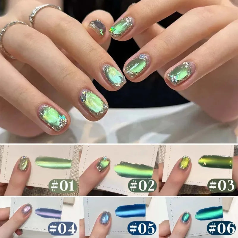 Glass Bead Cat Magnetic Gel Nail Polish Ice Green Blue Crystal