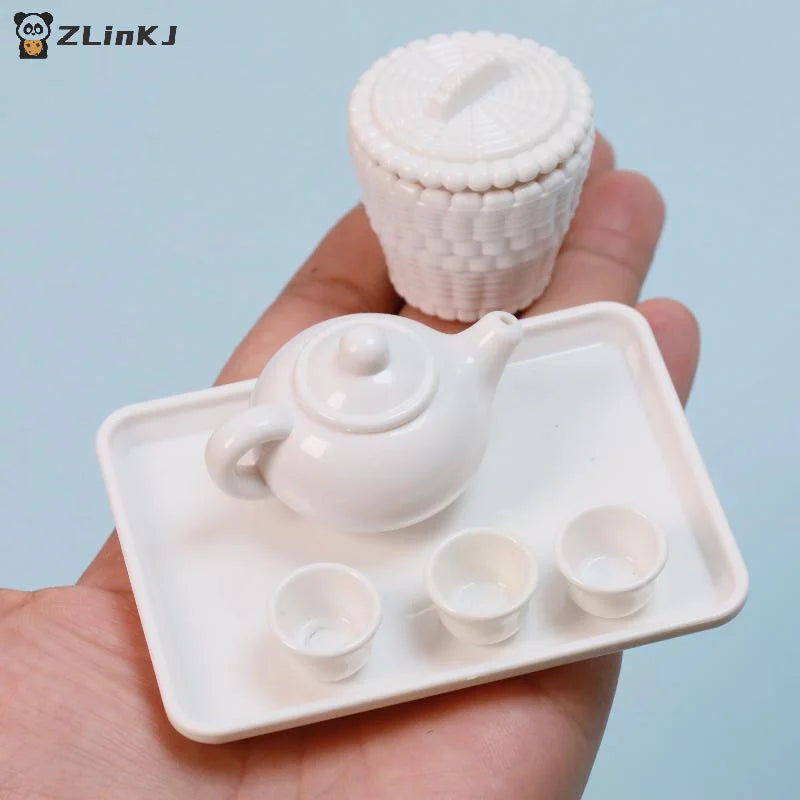 ▶1 Set Dollhouse Scene Accessories Simulation Tea Kit Model Tea Pot Cup Tea Table Decoration Collectible Room Ornament Zpaxo
