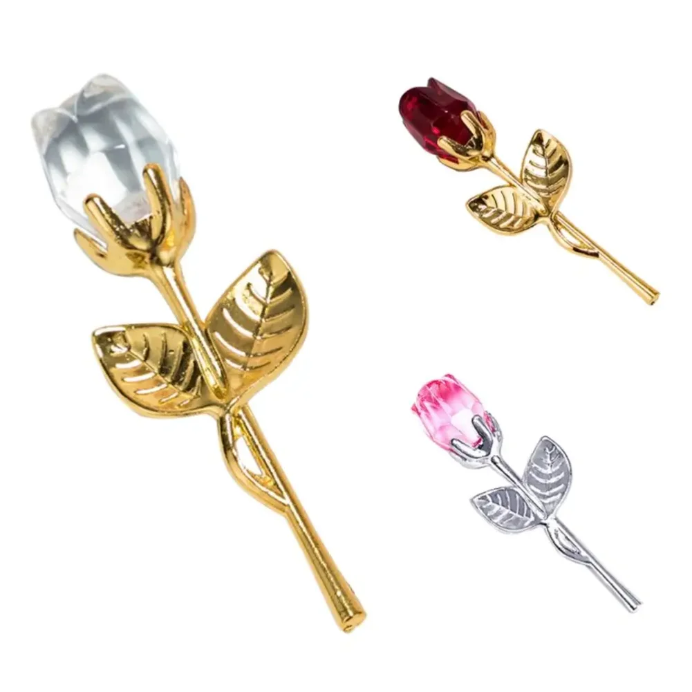 Valentines Day Gift Crystal Glass Rose Artificial Flower Silver Gold Rod Rose Flower For Girlfriend Wedding Gifts For Guest Zpaxo