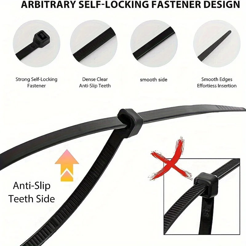 100pcs Black Cable Ties High Tensile Strength, Uv Resistant, Self-Locking For Home & Office Cord Management lengthen extend Zpaxo