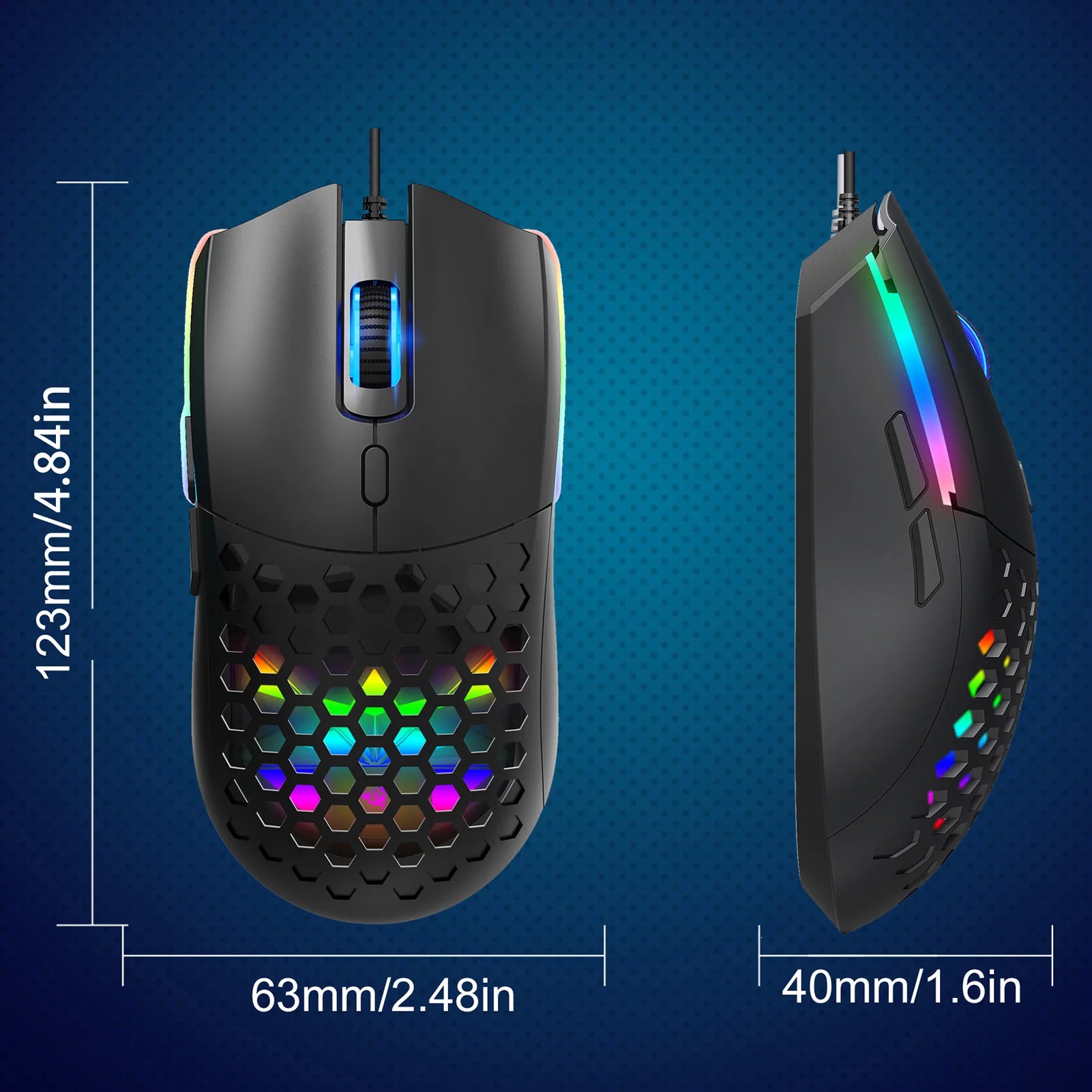 Wired Mouse Hollow Design Gaming Mouse with 6400DPI Colorful Backlit Ergonomic for Gaming and Working Zpaxo