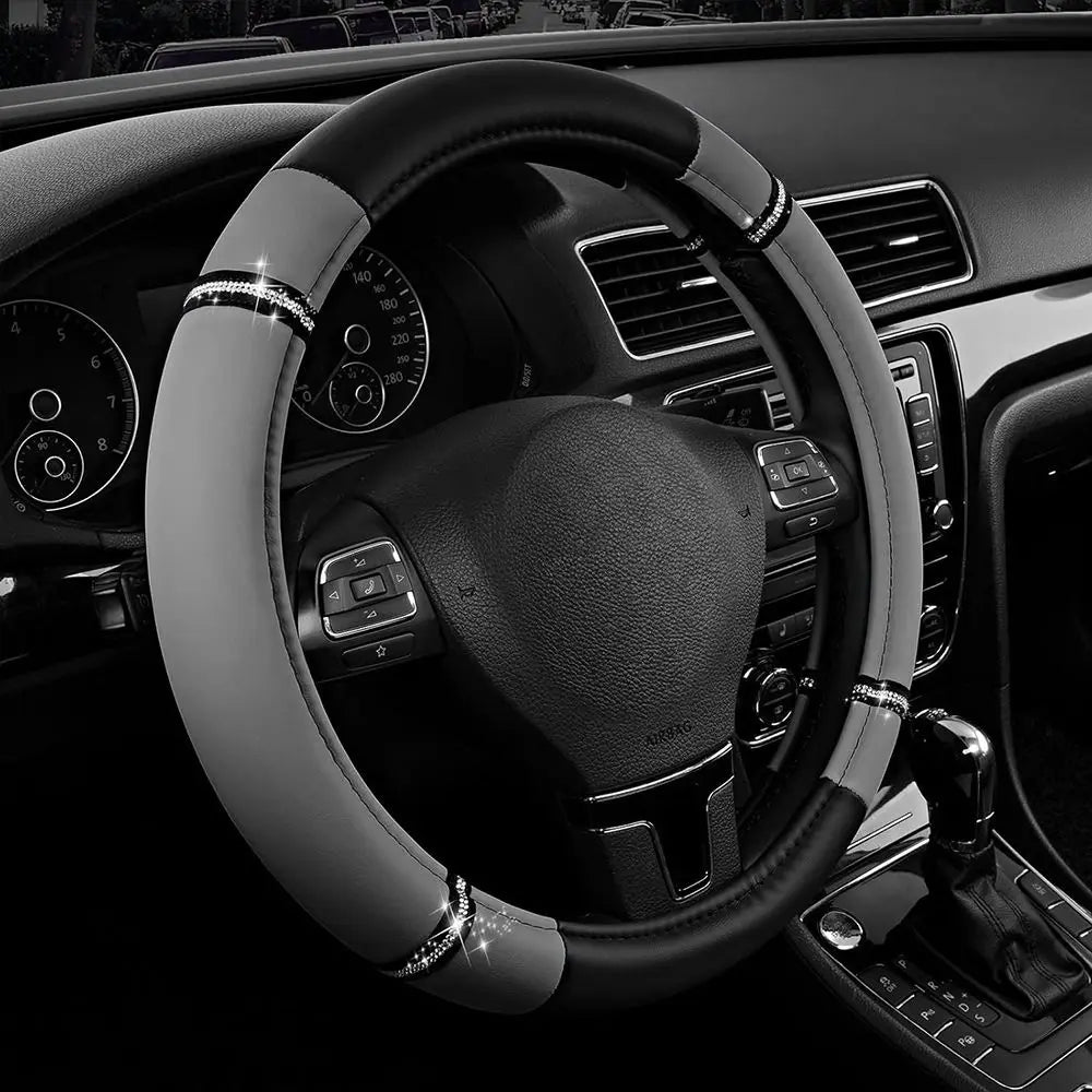 PU Leather Steering Wheel Cover Diamond Stitching Anti-slip Wrap Zpaxo