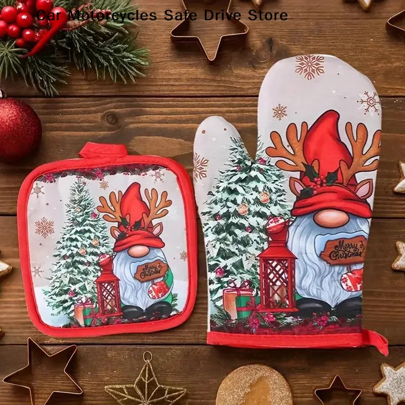 2 Insulated Kitchen Gloves Heat-resistant Microwave Thickened Grid