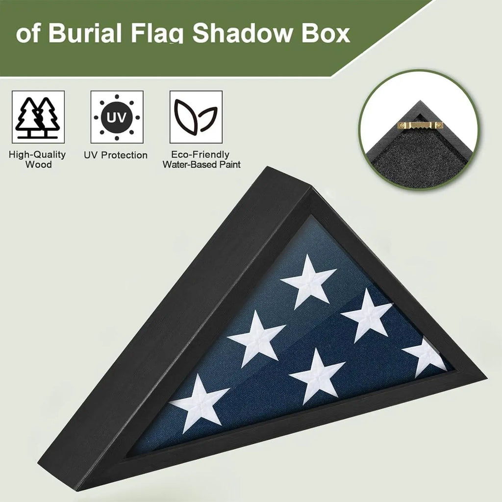 Burial Flag Display Case Wooden Shadow Box Memorial Glass Wall