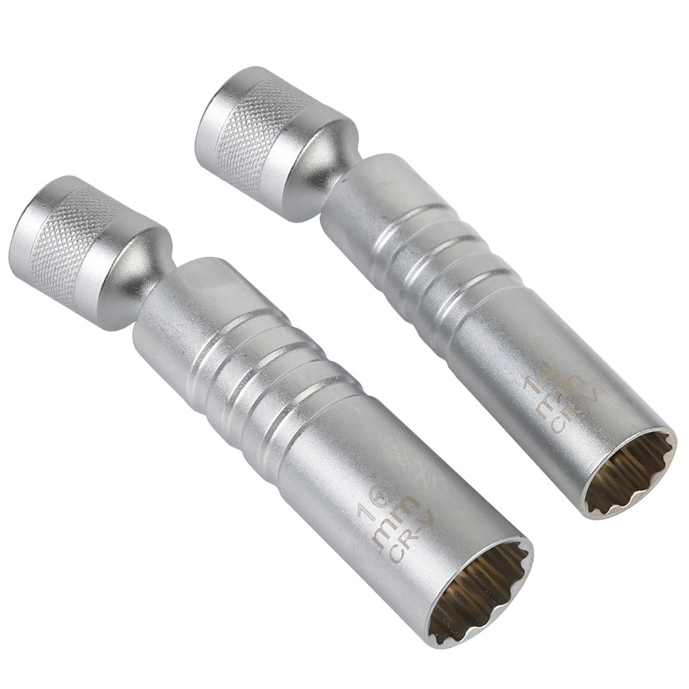 14mm 16mm With Magnetic Thin Wall Universal Joint Spark Plug Socket 12 Angle Flexible Socket Wrench Car Repair Tool Zpaxo