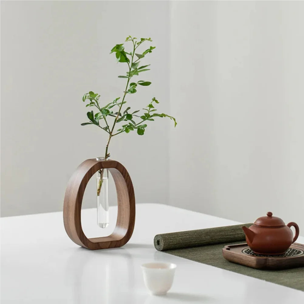 Solid Wood Flower Utensil Creative Flower Arrangement Simple Glass Plant Flower Insert Mini Water-grown Vase Zpaxo