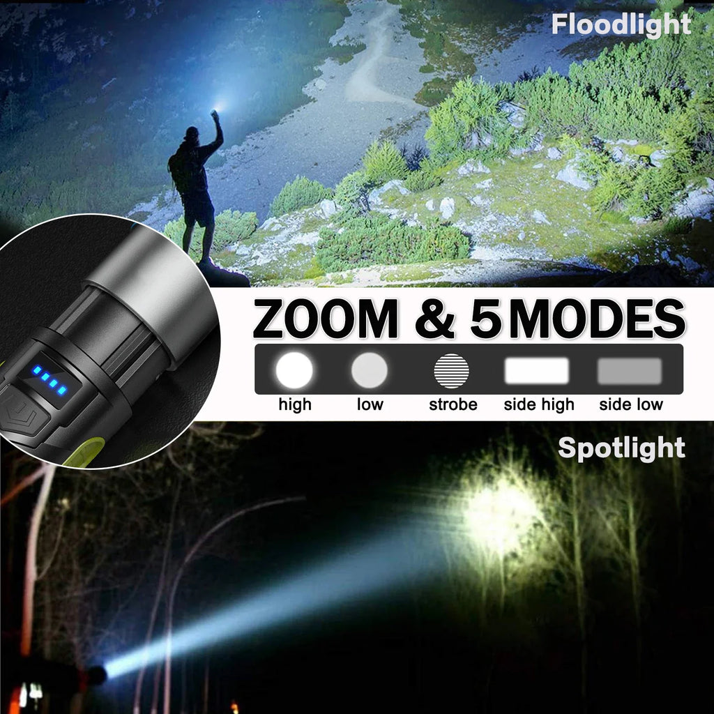 POCKETMAN 3800 Lumen LED Flashlight USB Rechargeable + Side Lights