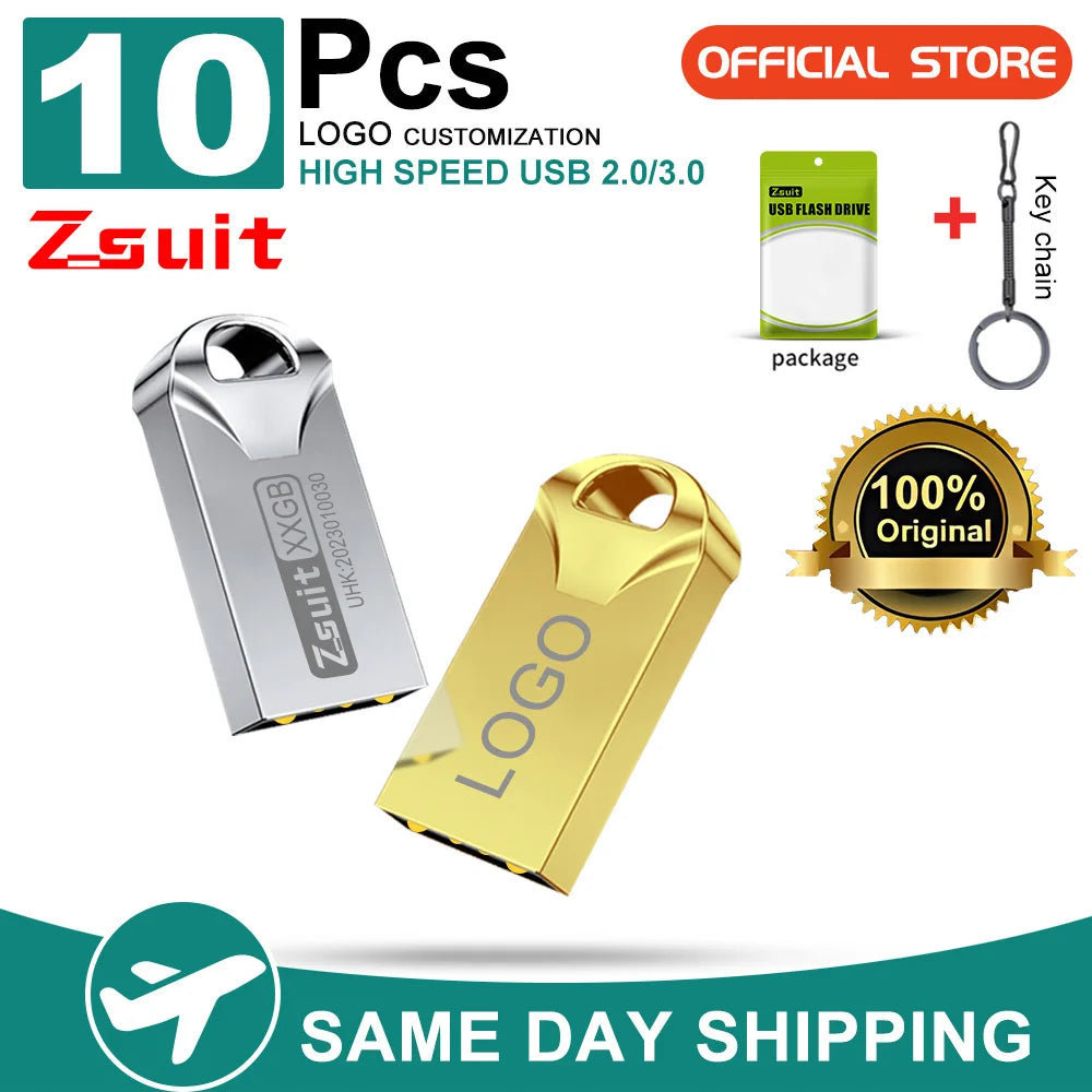 Zsuit 10pcs Waterproof Metal USB Flash Drive 64GB Pendrive Flash Disk 128G Usb 3.0 Memory Stick USB 2.0 Free Logo Mini U Disk Zpaxo