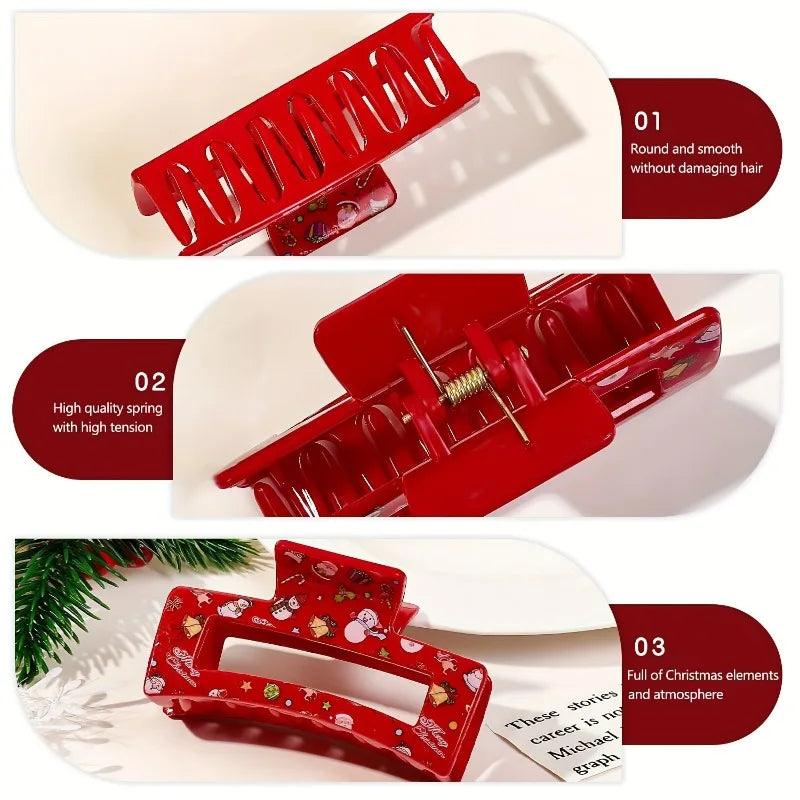 Christmas Hair Claw Clip Festive Pattern Non-slip Strong Hold Cute