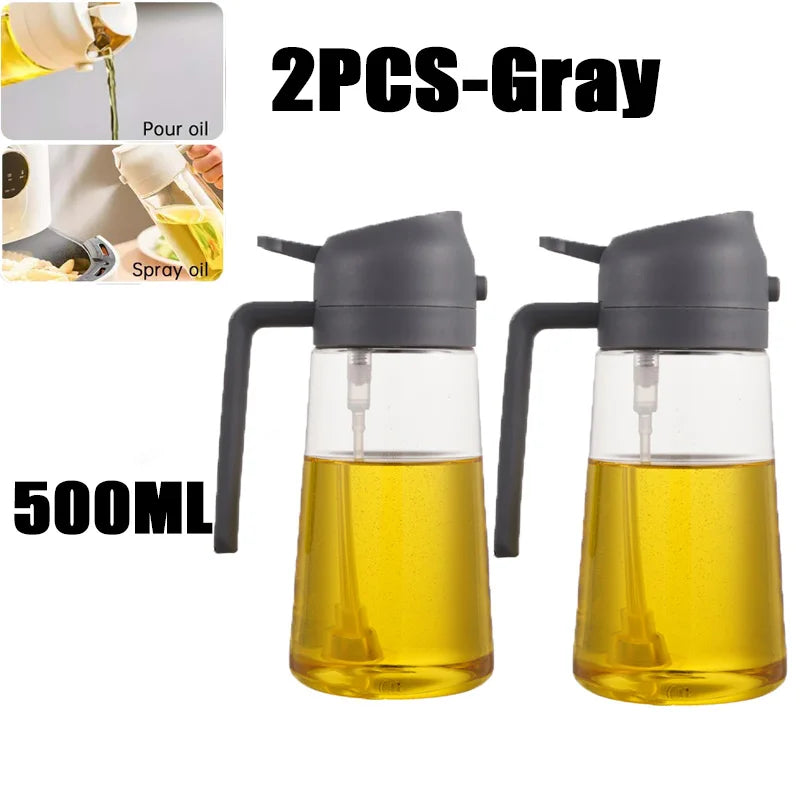 2in1 500ml Plastic kitchen oil sprayer Spray Oil Olive spray bottle for oil Dispenser BBQ Baking Roasting Picnic Kitchen Tool Zpaxo 2pcs-grey