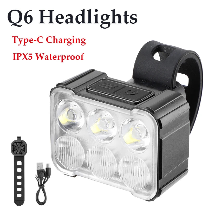 Bicycle Headlight Taillight Mountain Bike Night Ride Lamp Charging Strong Front Light Road Rear Lamp Riding Bicycle Accessories Zpaxo Q6--Headlight