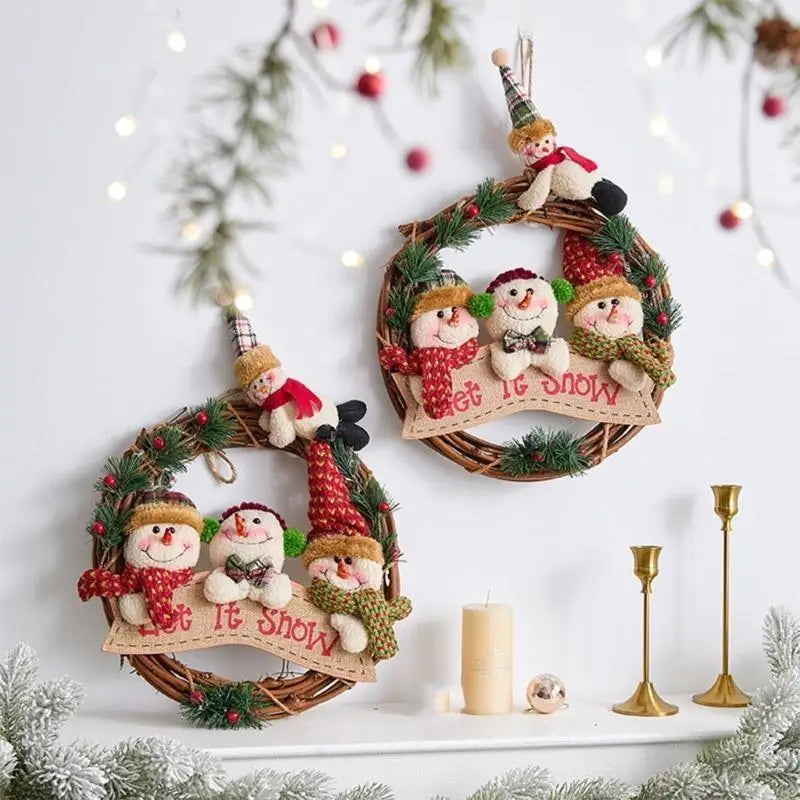 Christmas Santa Snowman Reindeer Flannel Wreath Festival Holiday