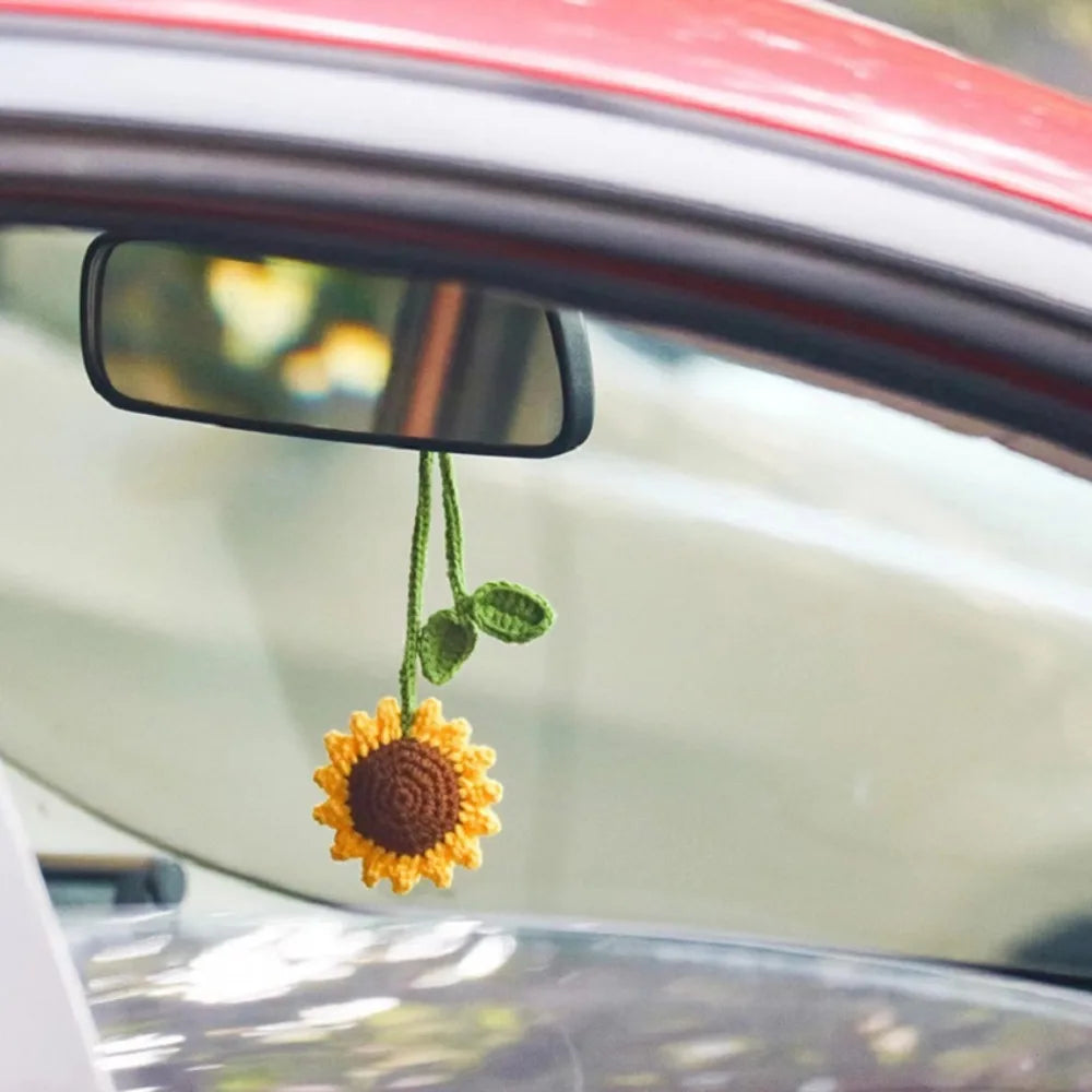 Multipurpose Car Handmade Crochet Sunflower Accessories Toy Brown Zpaxo