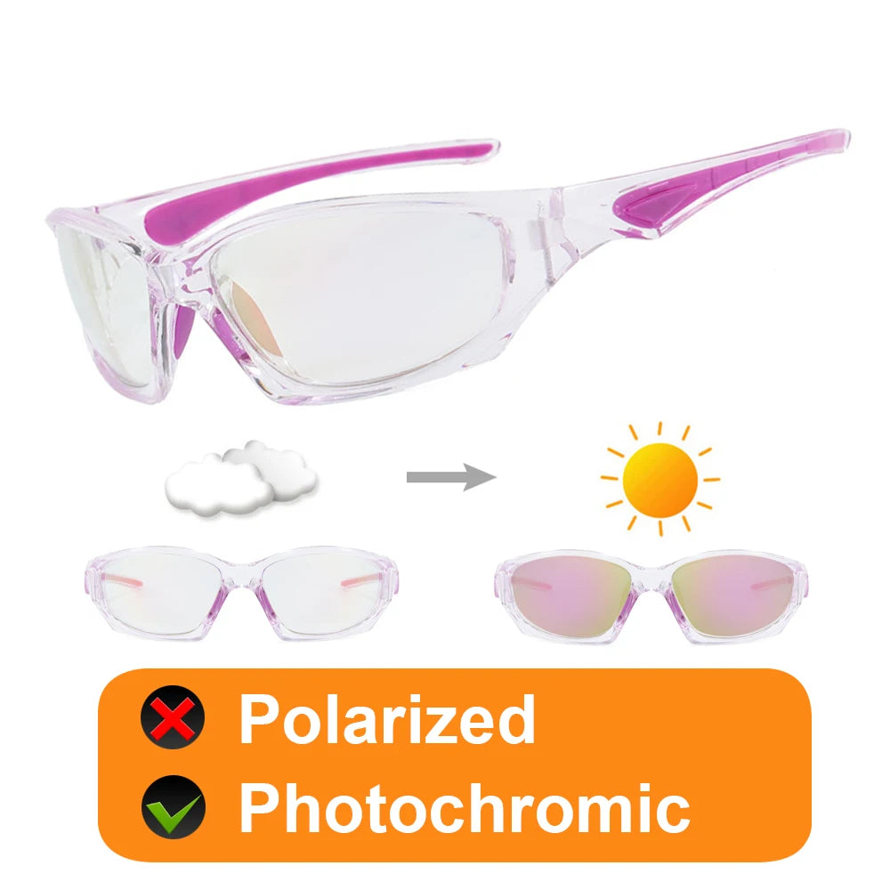 Toptrek Cycling Sunglasses UV400 Cycling Glasses Photochromic Sports Goggles Bicycle Eyewear Sunglasses Outdoor MTB Bike Glasses Zpaxo Transparent Purple