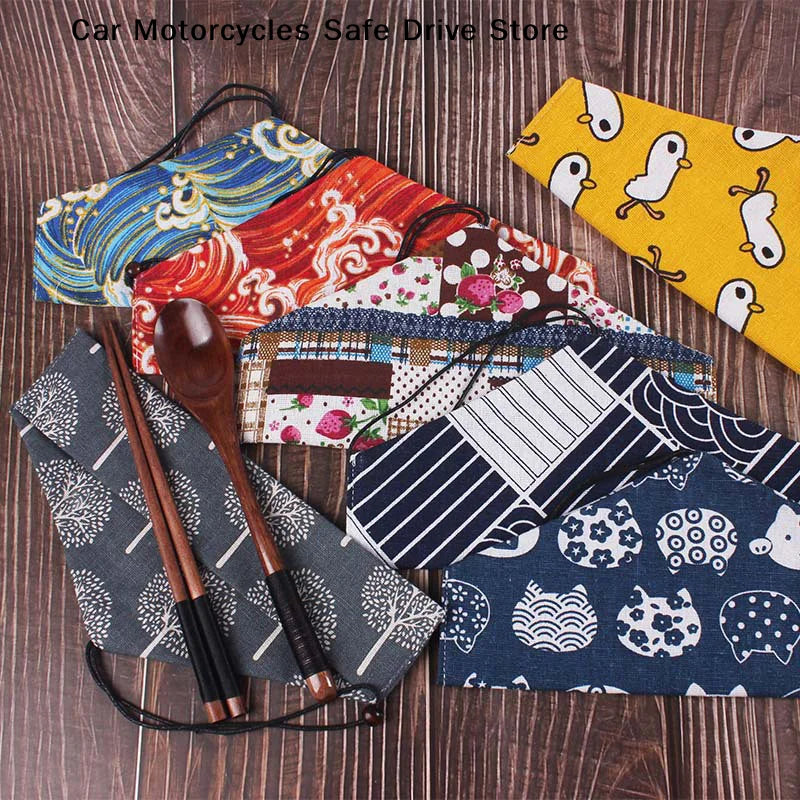 CMPortable Tableware Bag Japanese Printed Reusable Drink Straw