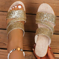Fashion Glitters Strap Open Toe Wedge Heel Slippers Women Summer 2026 Zpaxo Gold 39