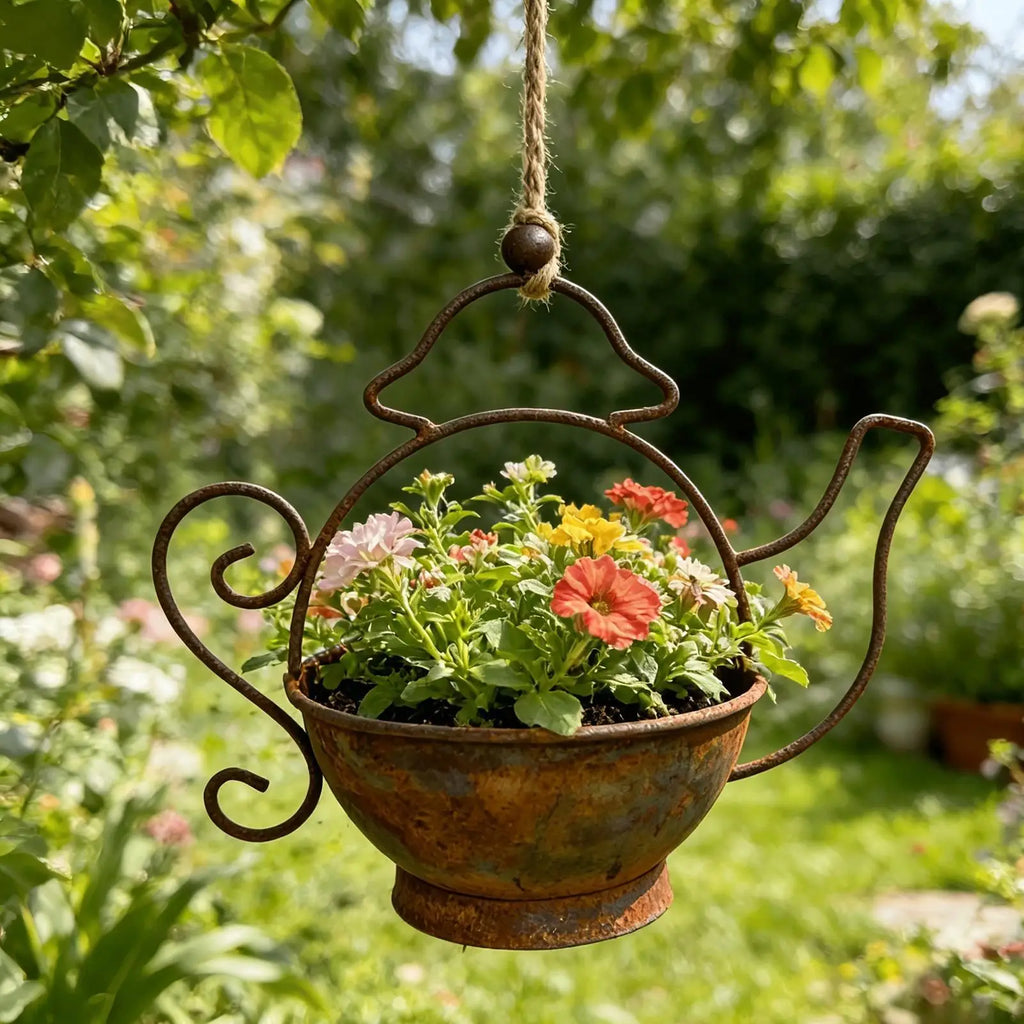 Decorative Outdoor Flower Pots Iron Kettle Shape Container Indoor Flower Pots for Front Porch Farmhouse Backyard Patio Lawn Park Zpaxo