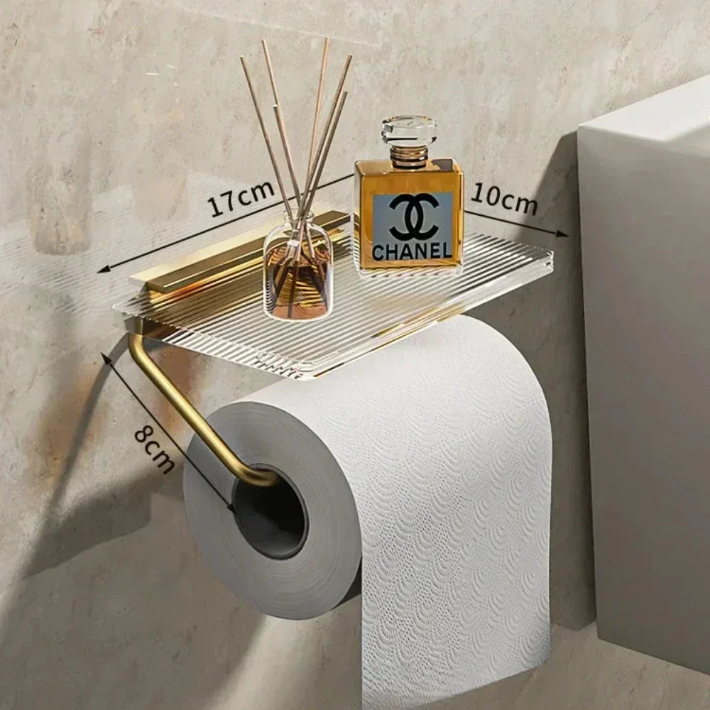 Luxury Gold/Silver Toilet Paper Holder with Shelf – No-Drill Toilet Paper Holder Zpaxo