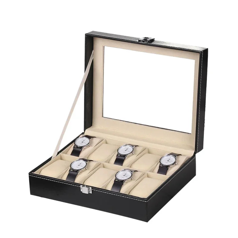PU Leather Watch Box Organizer – 2 to 12 Grid Display Case Watch Display Box Zpaxo 10 slots