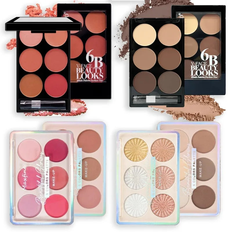 6-color Blush Contouring All-in-one Palette Pearlescent Matte Powder