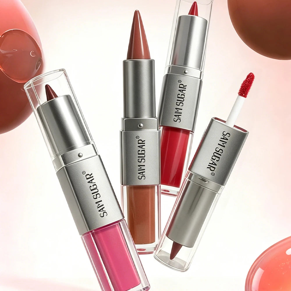 Double Head Lip Gloss Lipliner Two One Moisturizing Texture Durable
