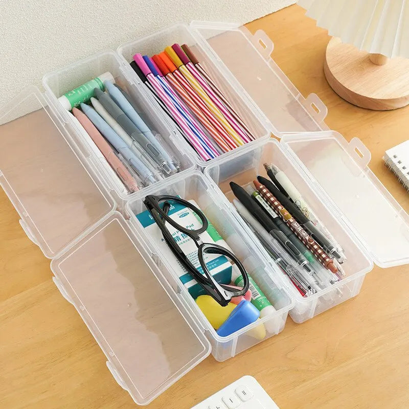 Plastic Storage Box Large Capacity Transparent Stationery Case Pencil Case Children's Crayon Painting Sketching Muilt Pencil Bag Zpaxo