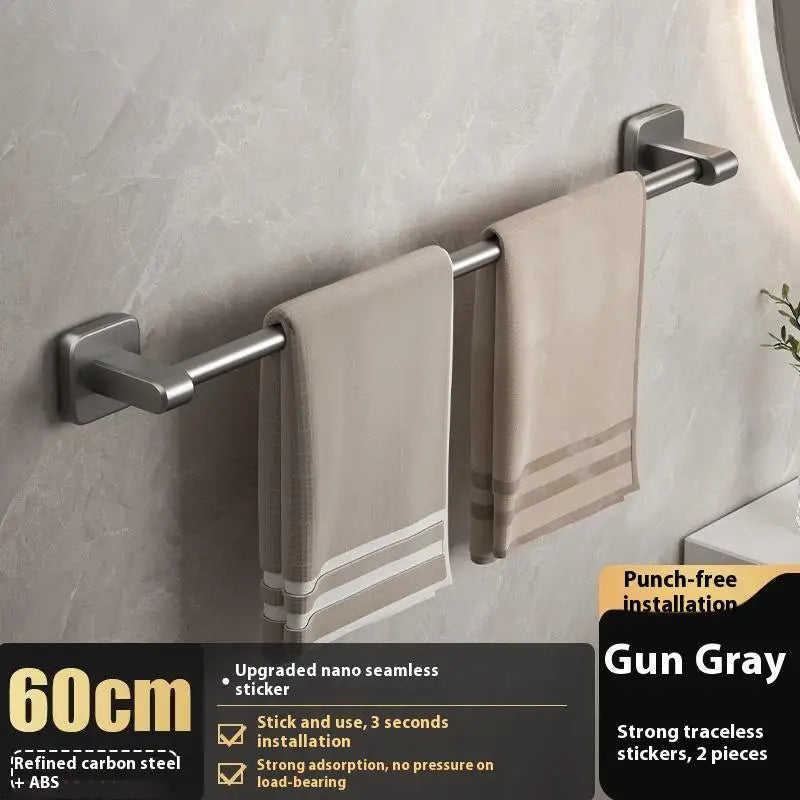 Non-drilling Towel Rack Double Layer Self Adhesive Bathroom Shower Zpaxo 1Layer Gray 60cm