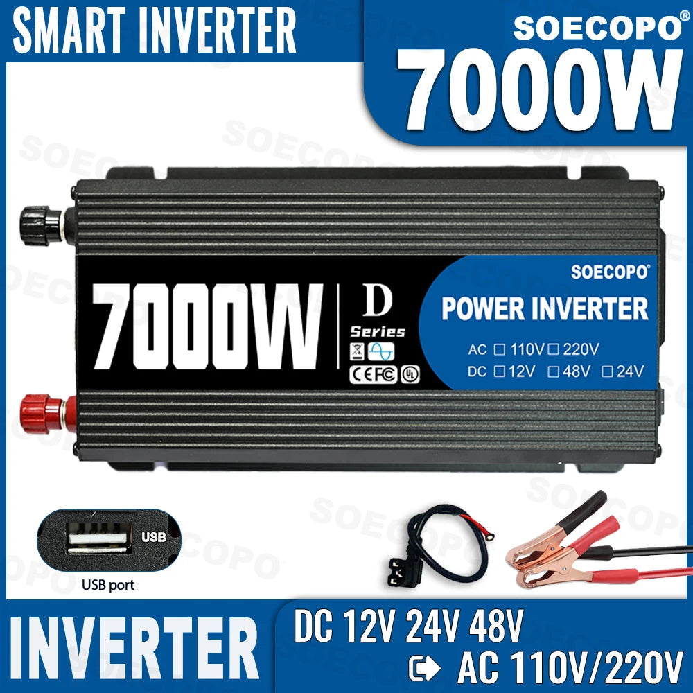 7000W Smart Inverter DC 12V 24V 48V AC 110V 220V Converter Charger