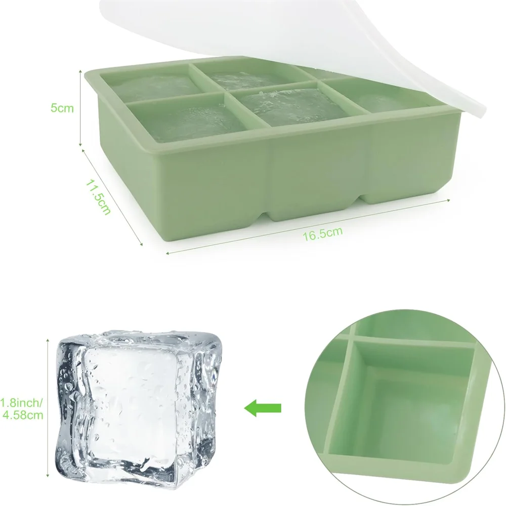 Large Ice Cube Tray Lid Stackable Big Silicone Square Mold Whiskey Zpaxo