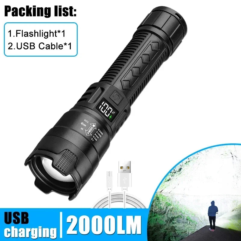 KDULIT 2000LM Zoomable LED Tactical Flashlight – USB-C Rechargeable